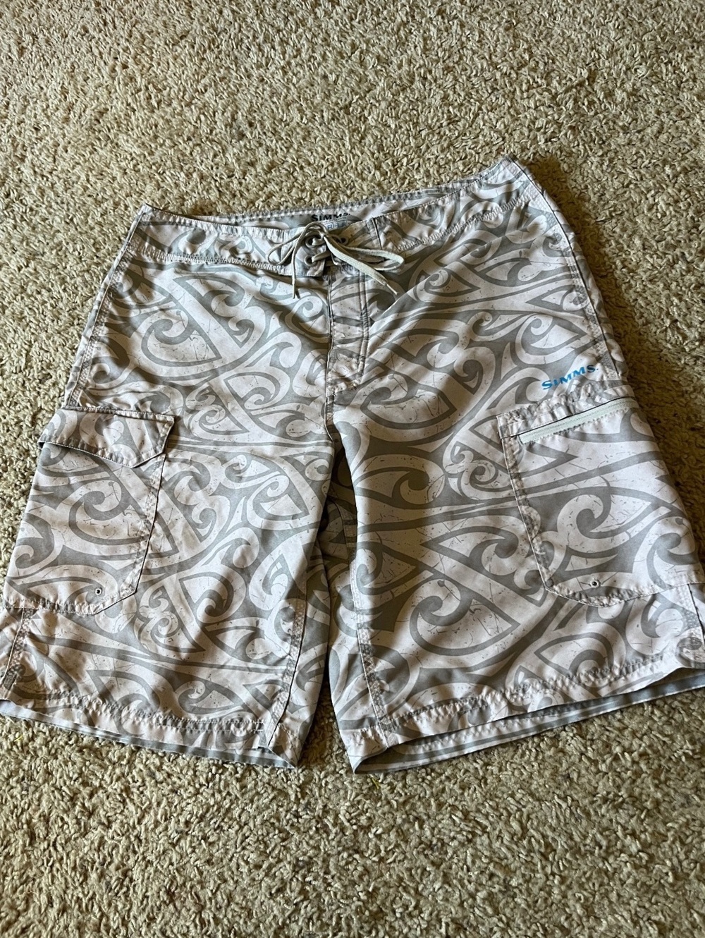 Simms Solarflex Patterned Board Shorts Beige Size 34